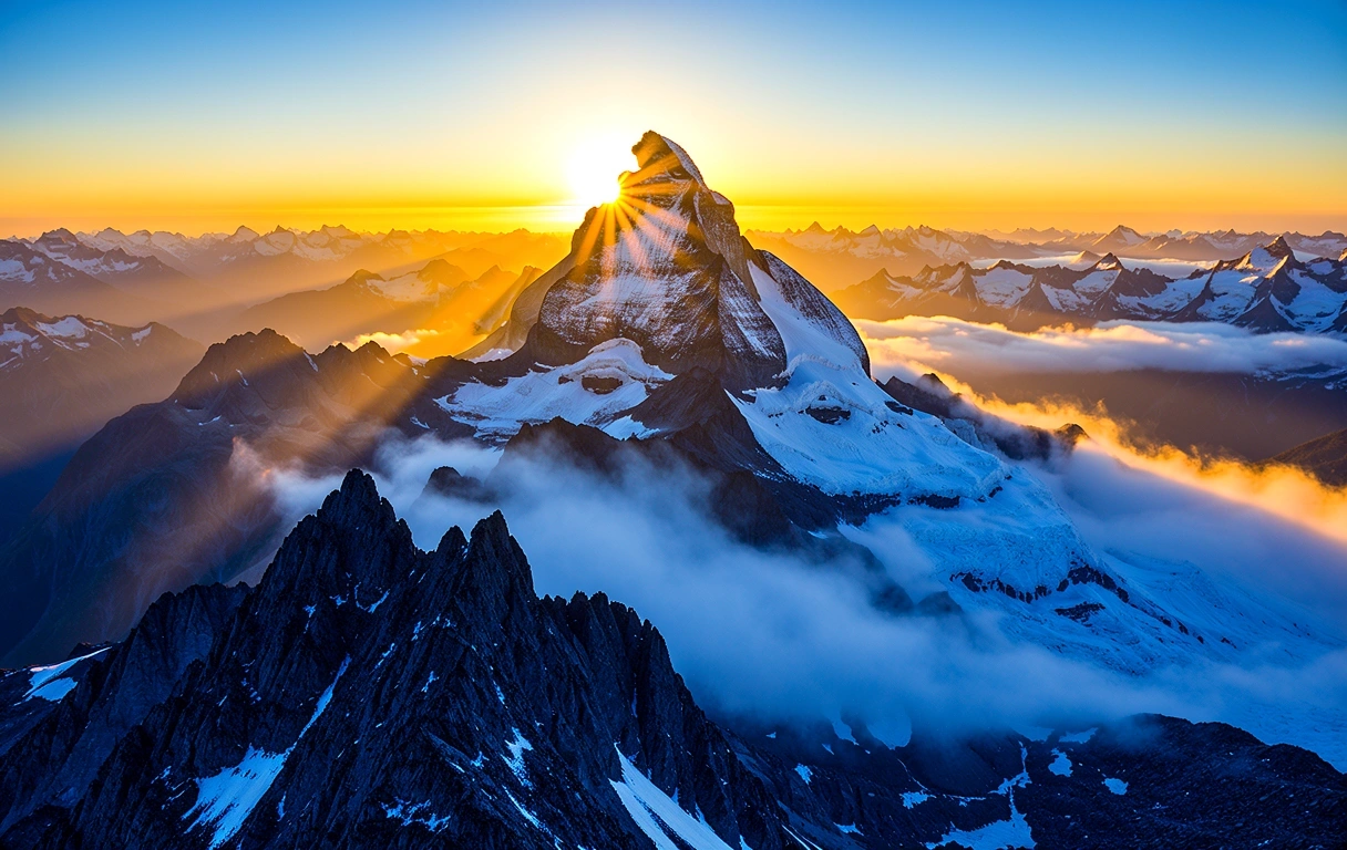 Alpine Kulisse bei Sonnenaufgang